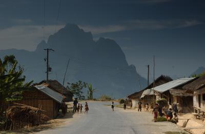 A village along route 13, Laos