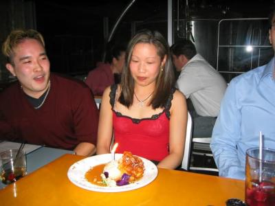 Alison with her birthday fritter