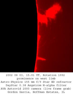 Solar Prominence, August 3, 2002