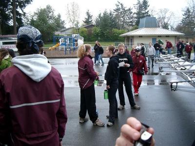 Varsity Rowers, standing around.