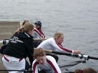 Girls readying their equipment for launch
