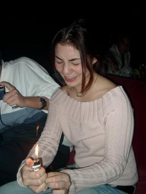 This is the first time Becca has ever lit a lighter!