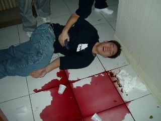 Gary got drunk and decided to smash a $100 bottle of wine. And then lay next to it pretending hed been shot. hmmm...