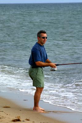 John at a spontaneous stop along Chappy after sighting a school of blue fish just off the beach. Unloaded the fishing gear, raced to the water's edge, casted, and came up with . . . nothing. Which is why John will never be on the cover of Outdoors magazine.