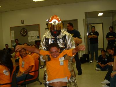 Okay Geofff, go help Josh... (Careful, it's not a dummy, he's alive!)