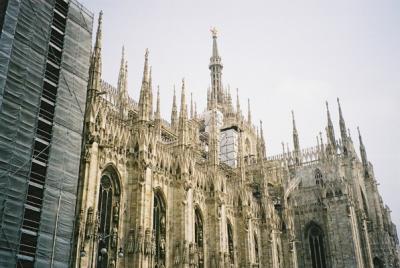 A side view of Il Duomo (The Cathedral).  It was massive and covered in so many statues that would have taken ages to do.