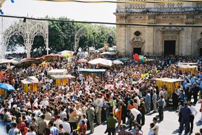 The packed Piazza in Melilli outside the San (Saint) Sebastian Church.