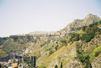 Taormina is a town built up on a mountain with the sea down below.  It's a very touristy town but fantastic.