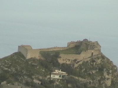 A view of a castle above Toarmina, from the next town up.
