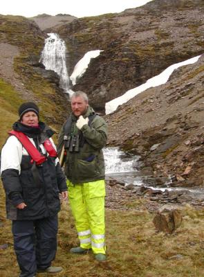 Monika (our expedition leader) & Martin at Shakleton's waterfall