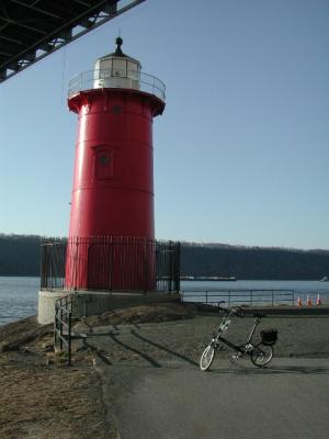 Lighthouse in Manhattan. on the Hudson River, beneath the main span of the George Washington Bridge
