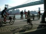 Late afternoon's lengthening shadows, a warm summer breeze, and a great view of both the Manhattan and Brooklyn Bridges made this a nice spot for a break....