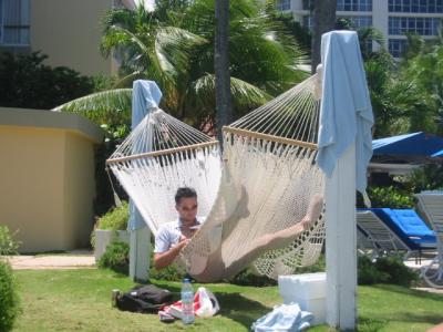 BA demonstrating incorrect hammock lounging