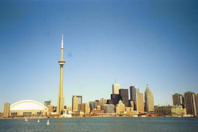 Looking back at Toronto from the paddle boat