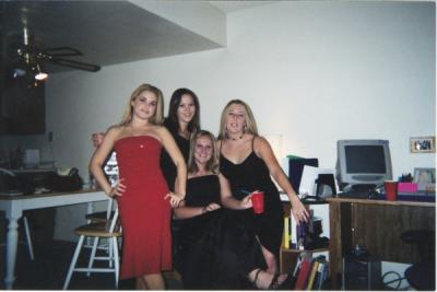 Heather, Tarina, Lindsy and Ashlee before the Chilis Xmas Party 2001.