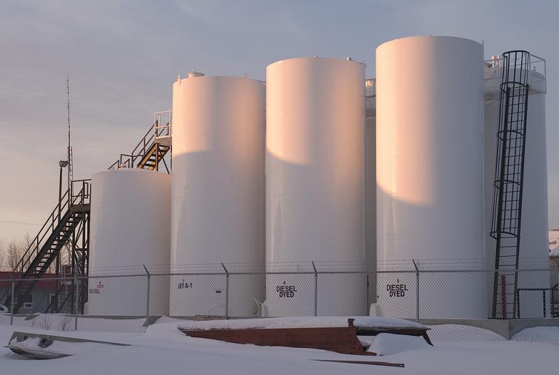 Fuel storage tanks at dawn