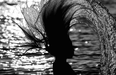 Hair, Water & Light 1 B&W