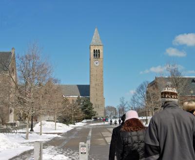 Heading toward central campus and the McGraw Tower, Cornell's most famous symbol.