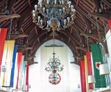 The Memorial Room in Willard Straight Hall, looking up to the hammerbeam roof.