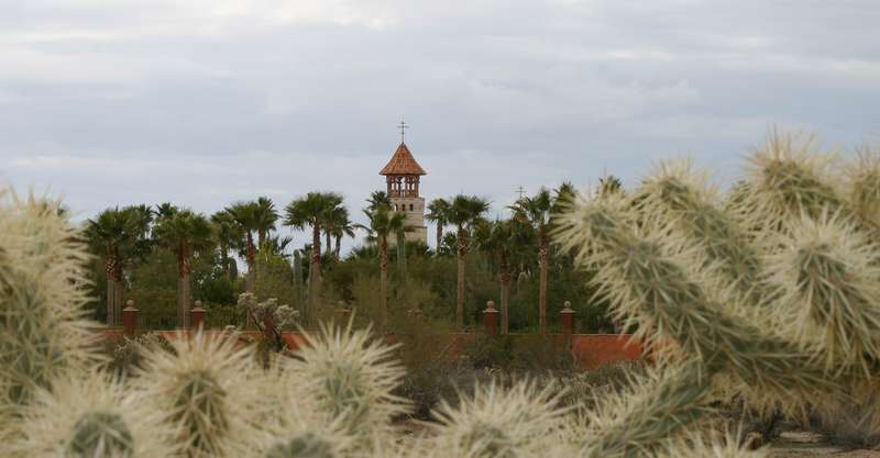 Approaching monastery from the desert