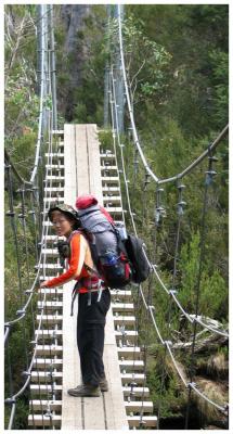 Ai crossing the shaky suspension bridge