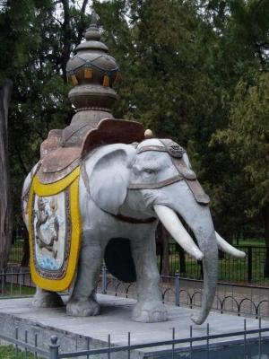 Elephant statue wearing the Dragon motif.