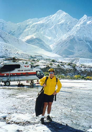 1997 Annapurna Circuit - off the helo with bike