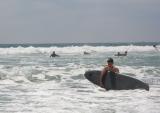 Ian (5'2 120lbs and 11 yrs old) was cautious his first time surfing and never got more than waist deep in the Ocean.
