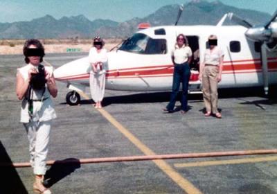 Nancy Neel with Lewis B. Bud Maytag's friends and Turbo Commander N8LB at La Paz, Mexico enroute to Cabo San Lucas