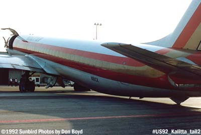 1992 - Kalitta DC8-63F N811CK sitting on tail due to improper loading aviation cargo airline stock photo #US92-tail2