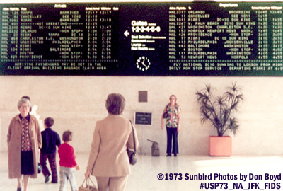 1973 - National Airlines Sundrome terminal Flight Information Display System at JFK aviation airline stock photo