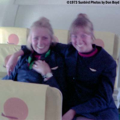 1973 - pretty United flight attendants onboard United B727