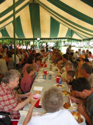 big tent lunch (looks like the Dawson clan)