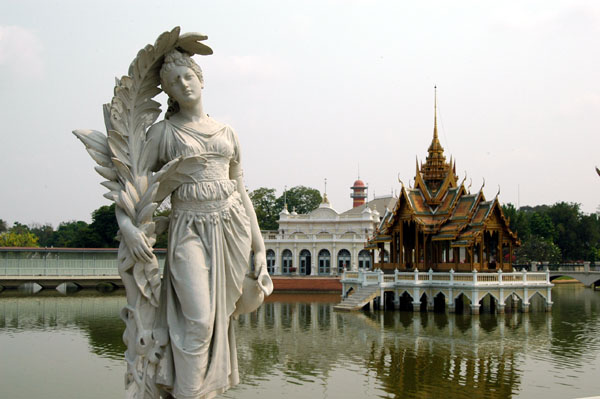 Classical western sculpture around the lake at Bang Pa-In
