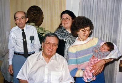 Baby Mackenzie - 4 Generations - 1988 Grandpa Lambert, Elizabeth the Mom, Bob, Sue with Mack