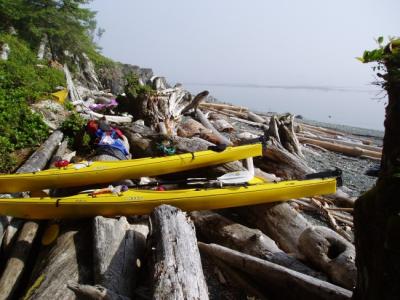 port hardy kayak- camping between driftwood at orca beach