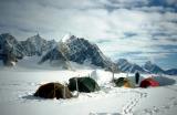 1995 Weather clearing at base camp on Kristian Glacier, Greenland