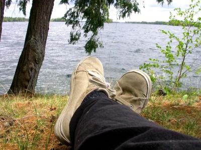 my feet -- with Big Rideau Lake in background