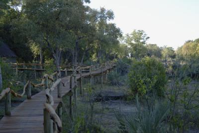 Elevated walkway from the rooms to the main camp building