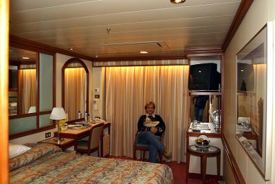 Stateroom (private balcony behind curtain)