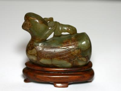 Chinese Calcified Jade - Swimming Duck, possibly Han Dynasty Period, 2 high without stand - Reverse Side