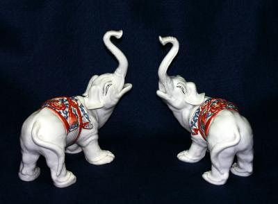 Pair of Elephants, Japanese Arita/Kakeimon Style, Chantilly Mark, 6 high