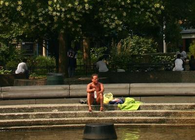 Sun Bathing at the Fountain
