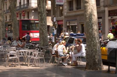 Drinking on the sidewalks of La Rambla in Barcelona