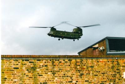 Chinook making a practise landing at Queen Mary hospital, Roehampton