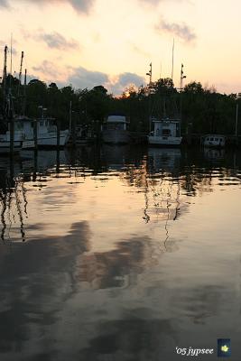 shrimp boats in a monet harbor