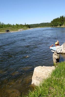 Some guy landing a fish