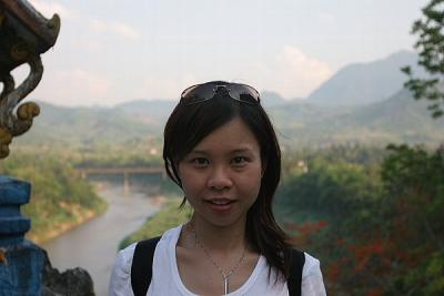 Joyce with view of Nam Khan River