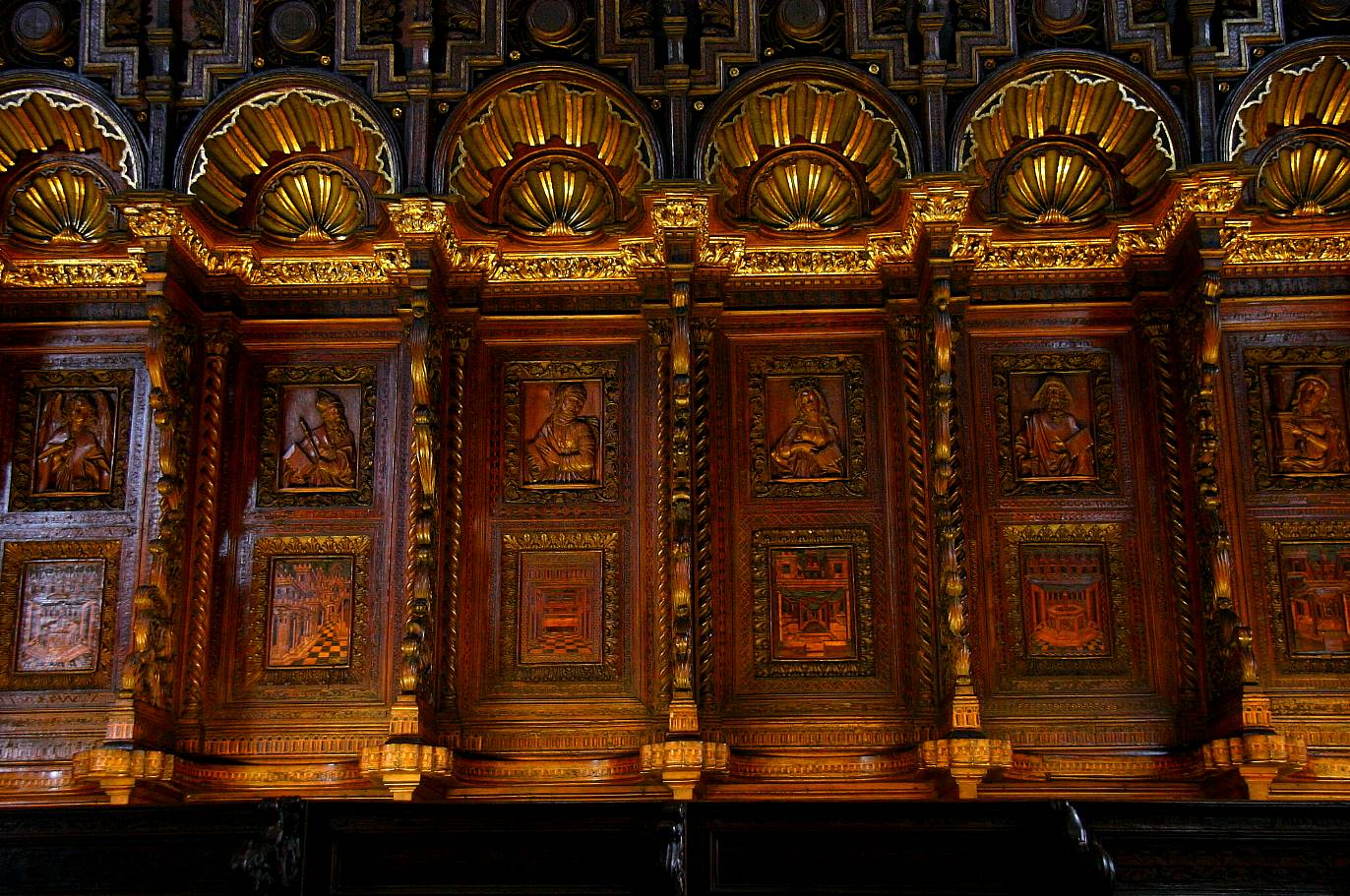 Carved wooden choir stalls in Frari