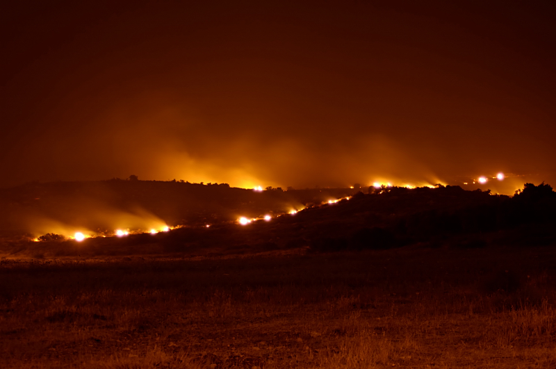 Long exposure of hills on fire